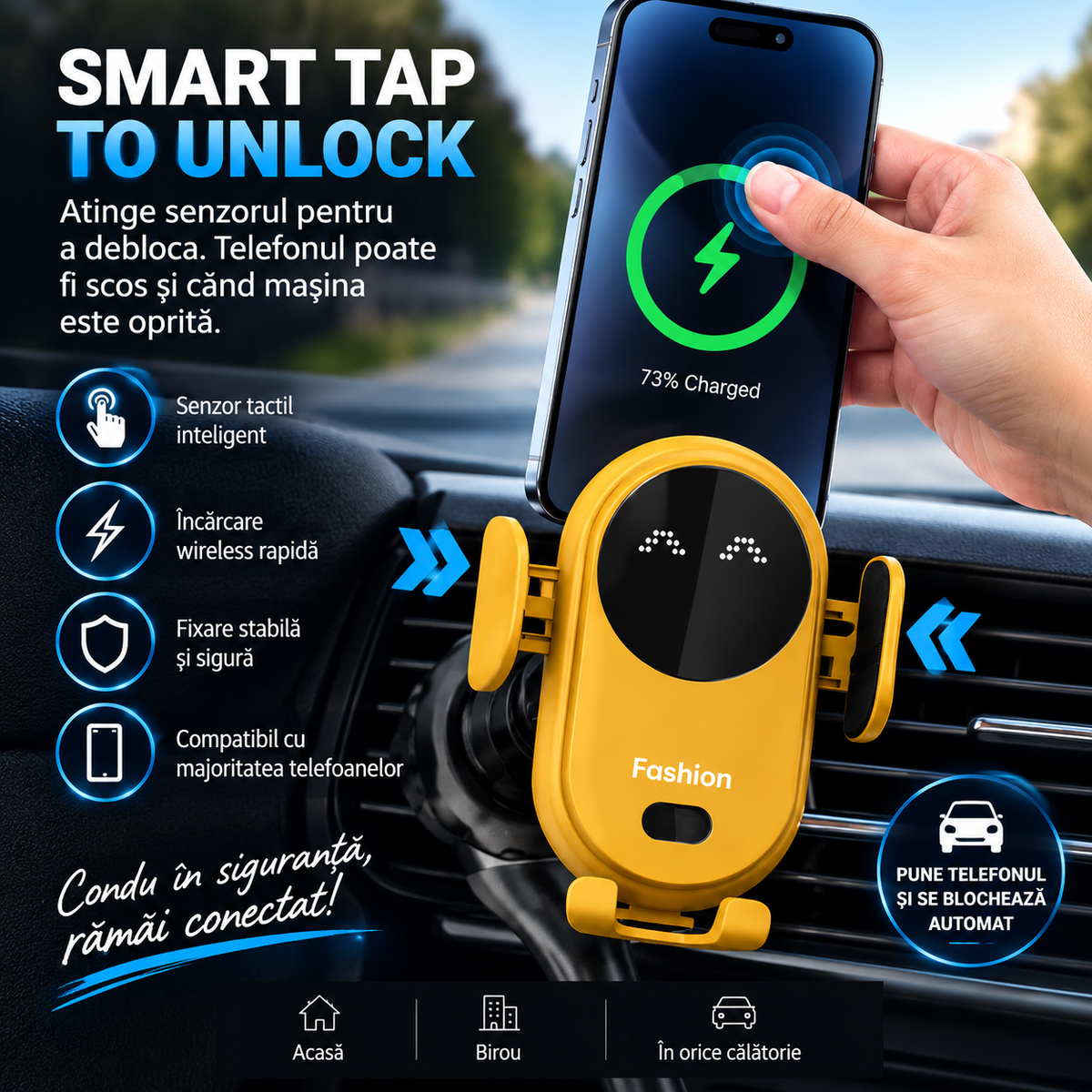 10W Wireless Induction Car Charger Mount – Automatic Clamping