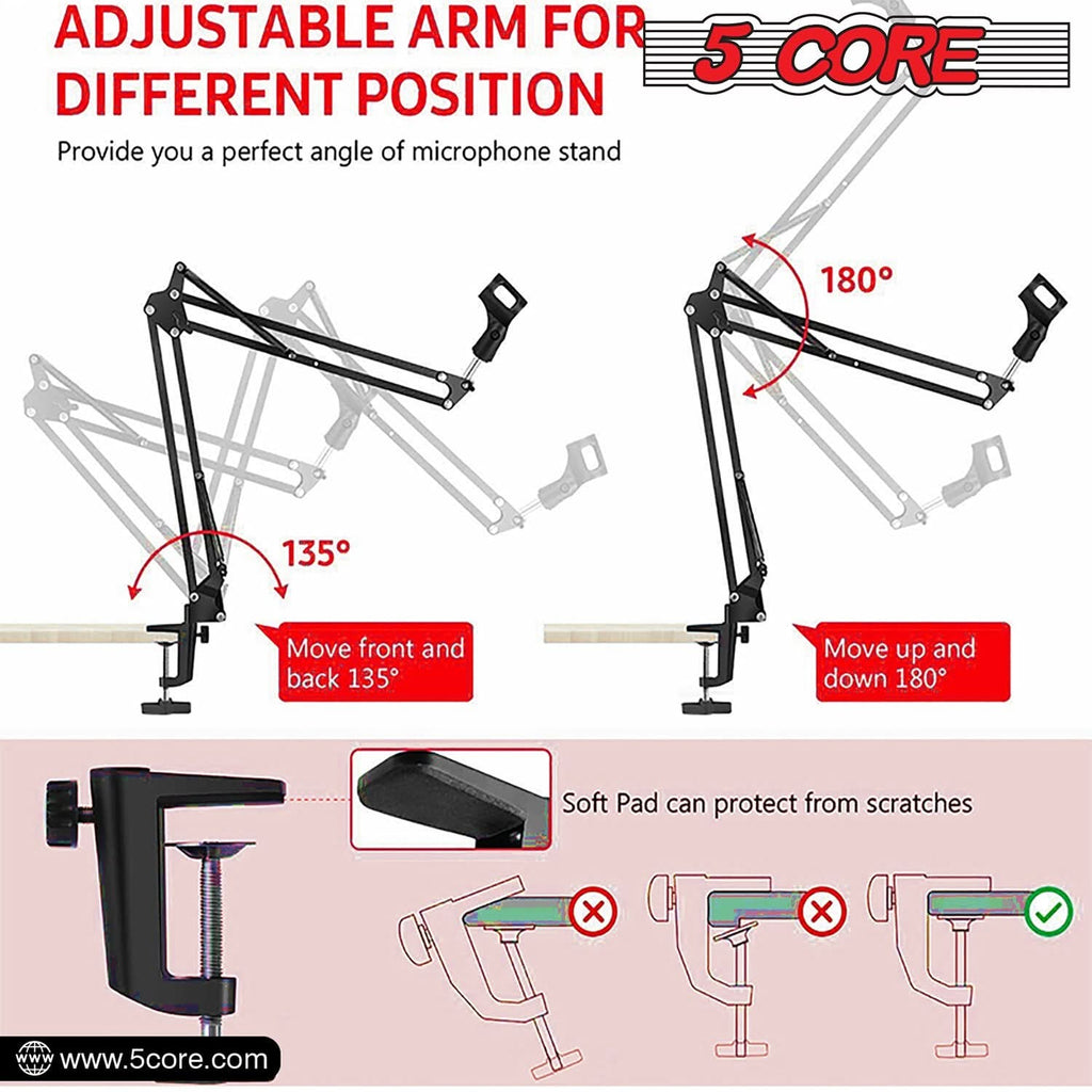 Suport Microfon Boom Arm 5Core – Braț Reglabil pentru Birou, Negru
