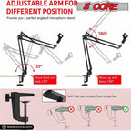 Suport Microfon Boom Arm 5Core – Braț Reglabil pentru Birou, Negru