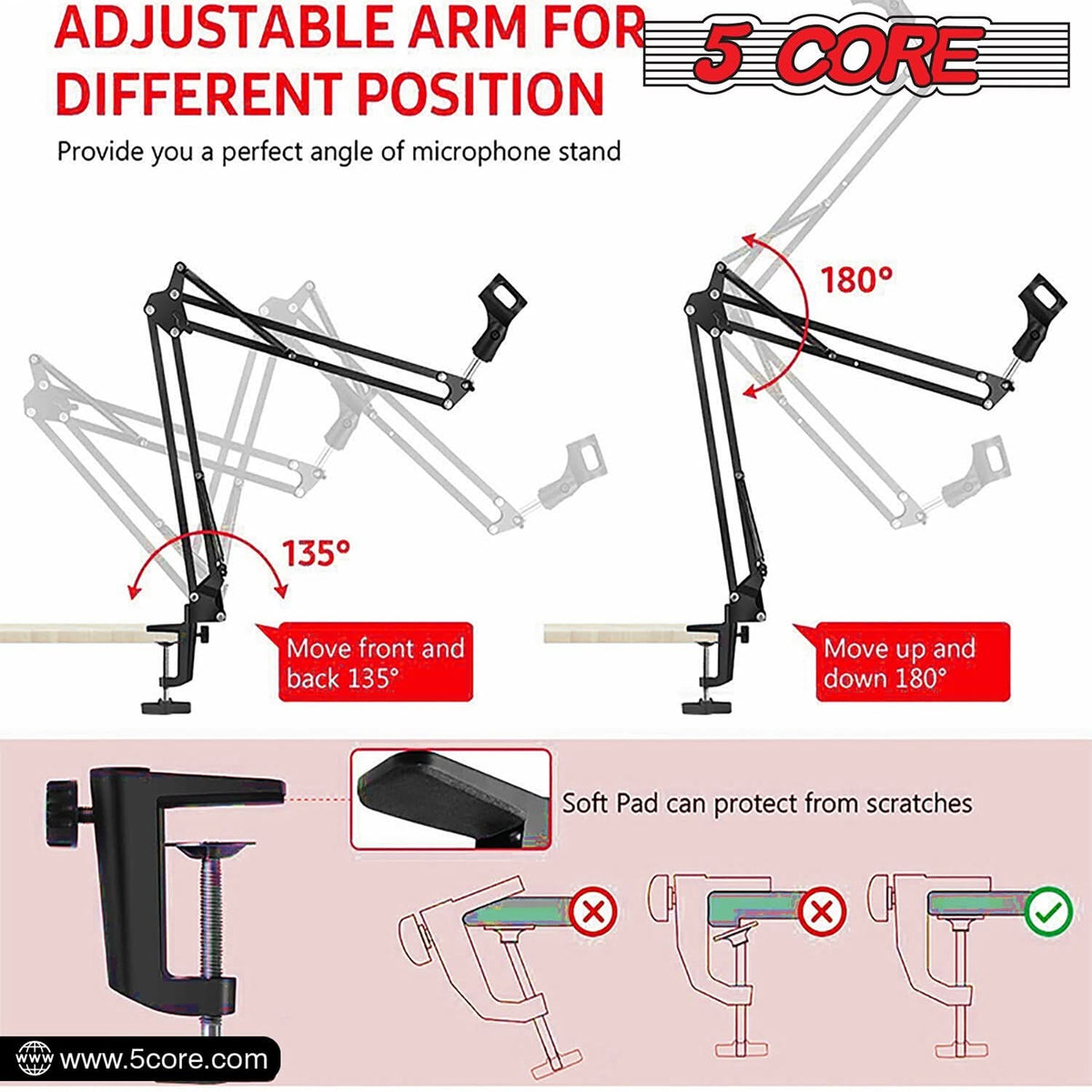 Suport Microfon Boom Arm 5Core – Braț Reglabil pentru Birou, Negru