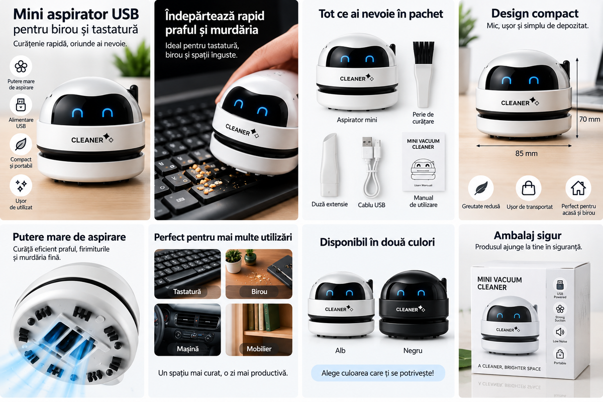 Aspirator Mini USB pentru Birou și Tastatură