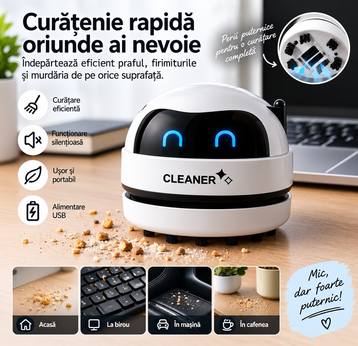 Aspirator Mini USB pentru Birou și Tastatură