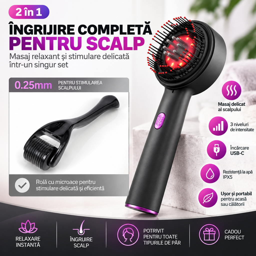 Pieptene Electric de Masaj – Stimulare Scalp și Îngrijire Păr
