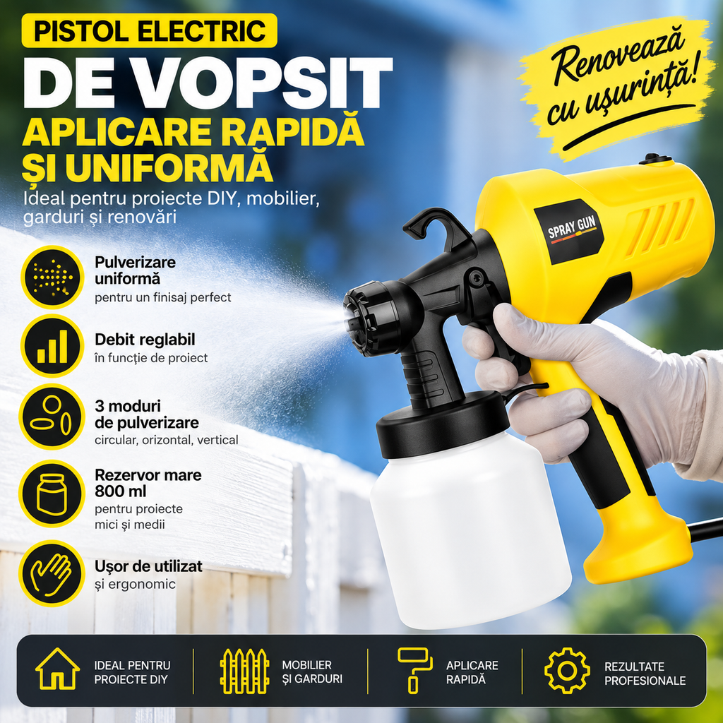 Pistol Electric de Vopsit – Spray Gun Profesional pentru Vopsire Rapidă