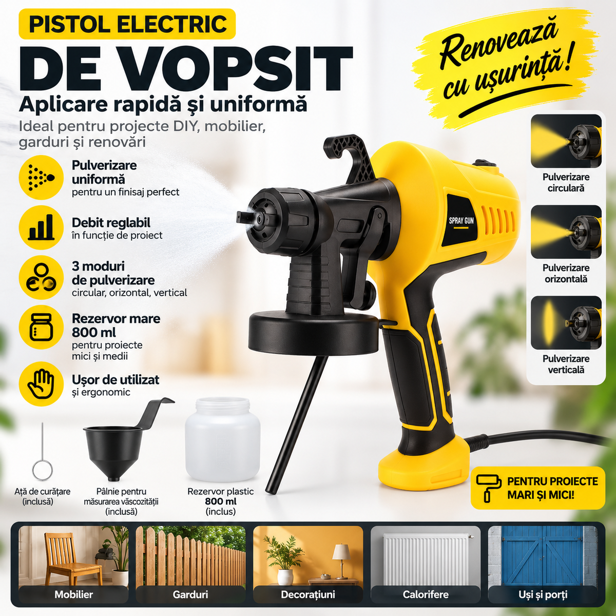 Pistol Electric de Vopsit – Spray Gun Profesional pentru Vopsire Rapidă