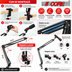 Suport Microfon Boom Arm 5Core – Braț Reglabil pentru Birou, Negru