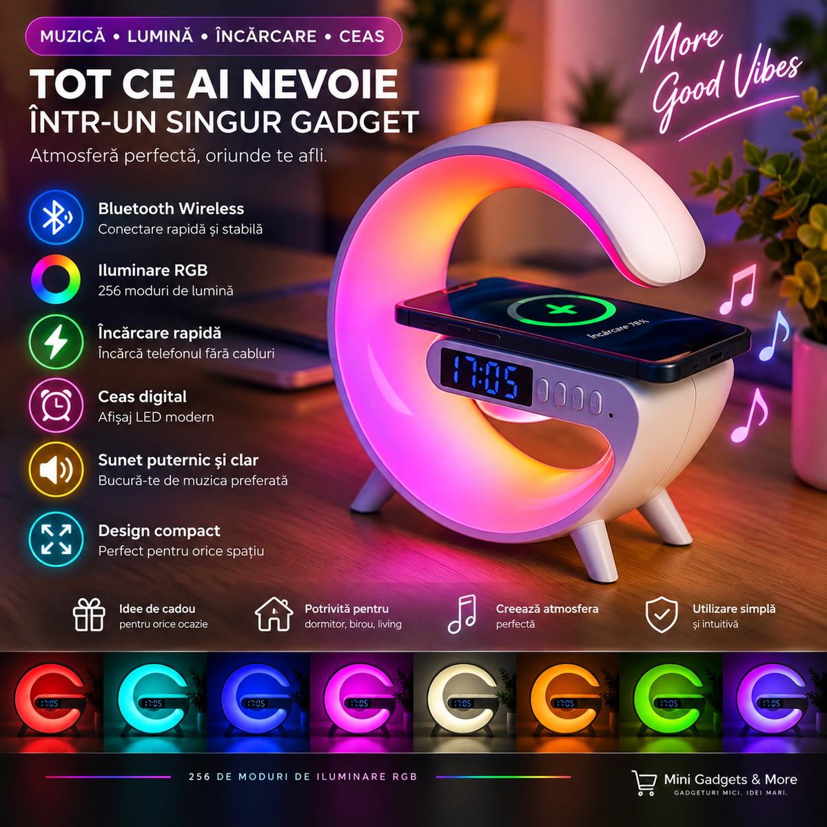 Boxă Bluetooth wireless cu iluminare RGB