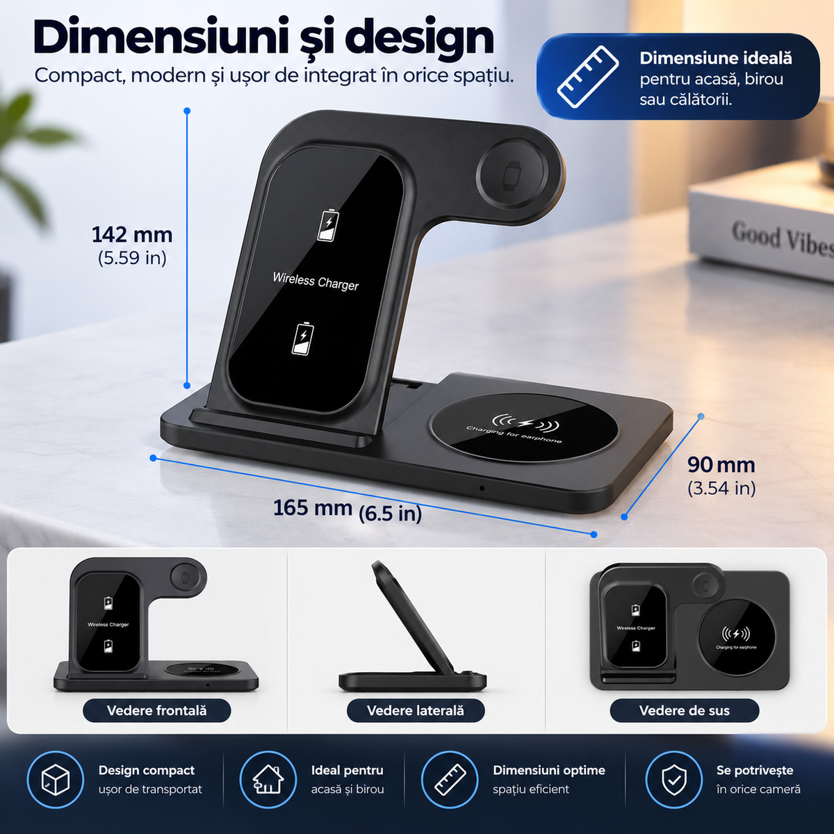 Încărcător Wireless Rapid 3-în-1 – iPhone, Apple Watch și AirPods