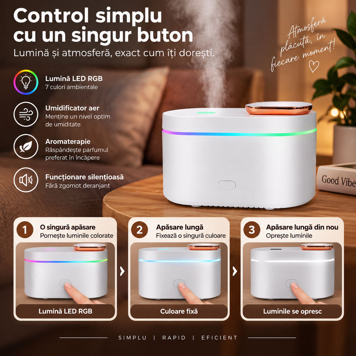 Ultrasonic Aroma Diffuser with RGB LED Light – Humidifier and Scented Speaker