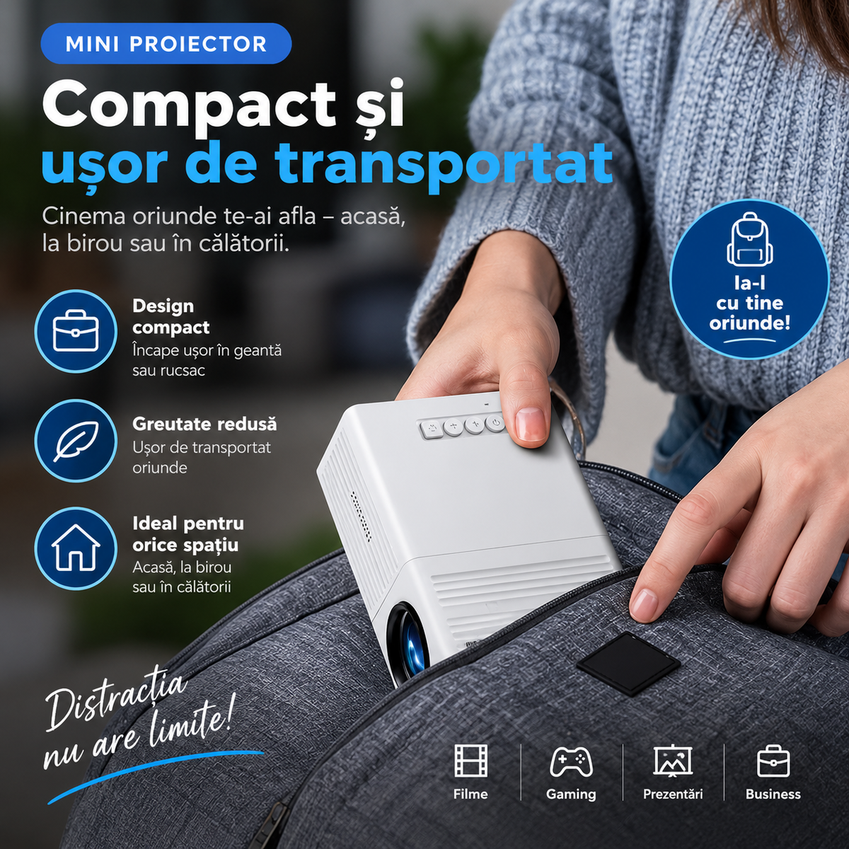 HD 1080P Mini Projector with LED Display – Portable for Home and Outdoor Use