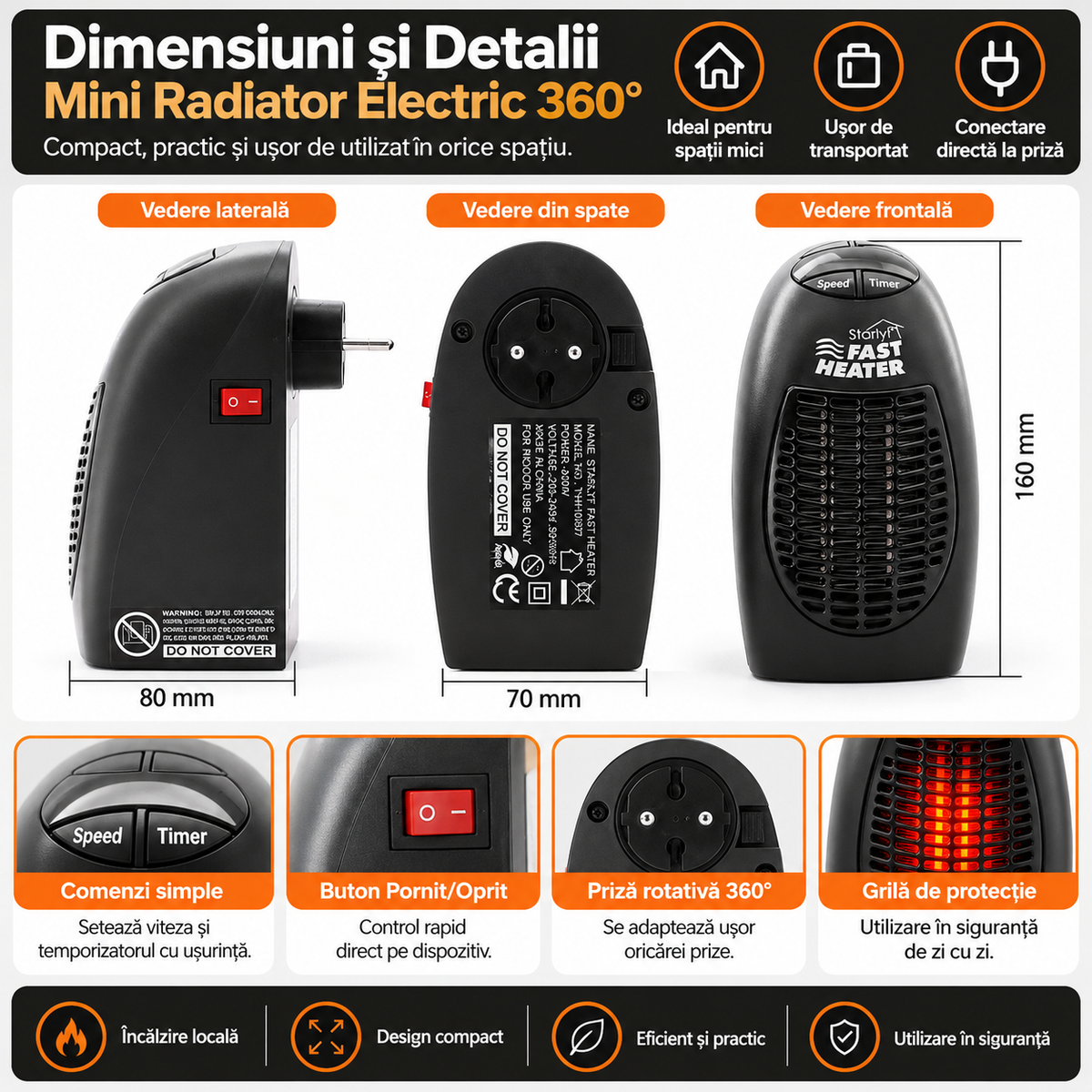 360° Plug-in Mini Electric Heater