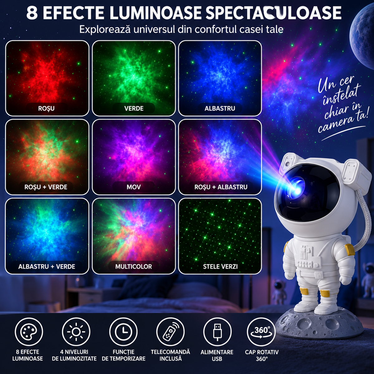 Astronaut Night Light with Starry Sky – Decorative LED Projector