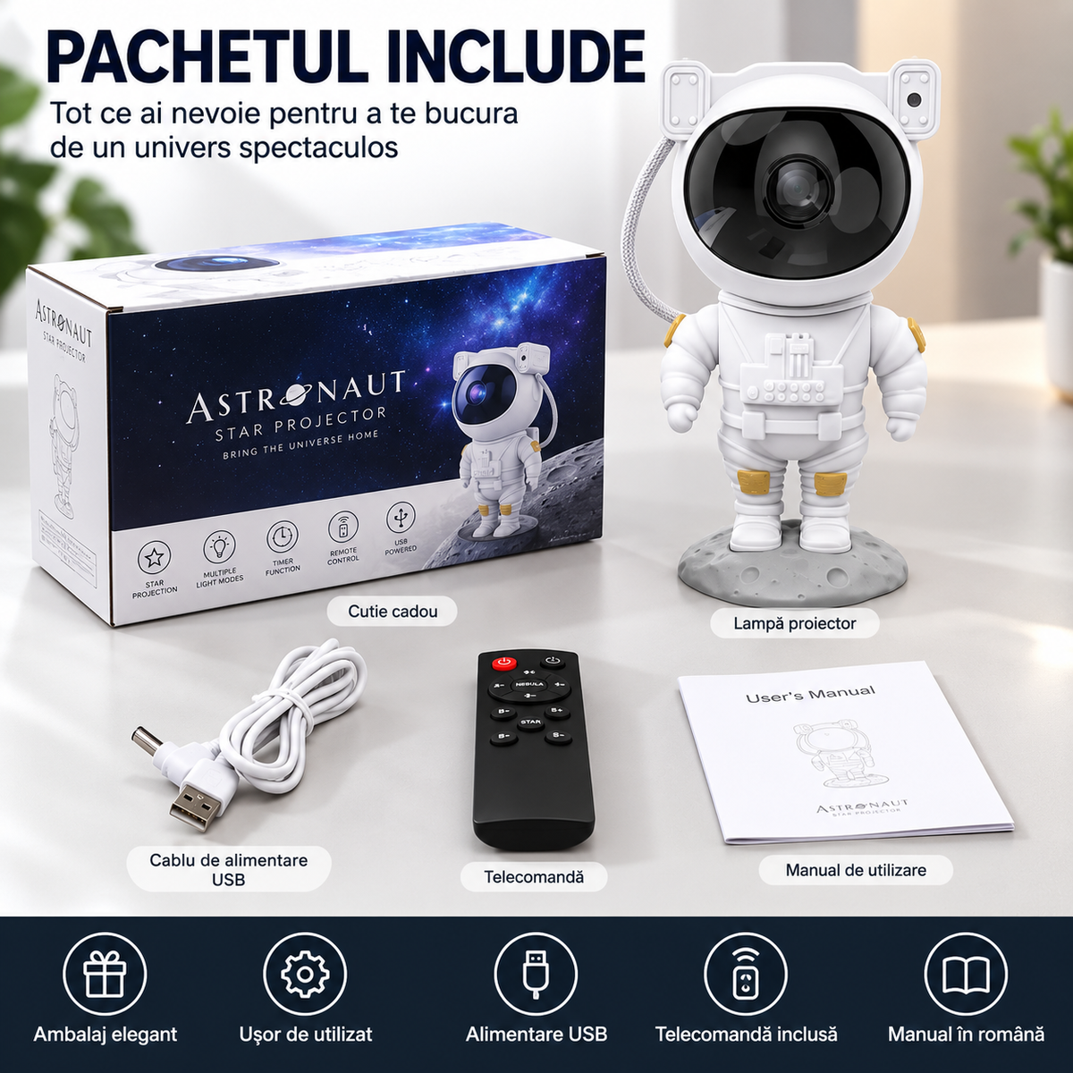 Astronaut Night Light with Starry Sky – Decorative LED Projector