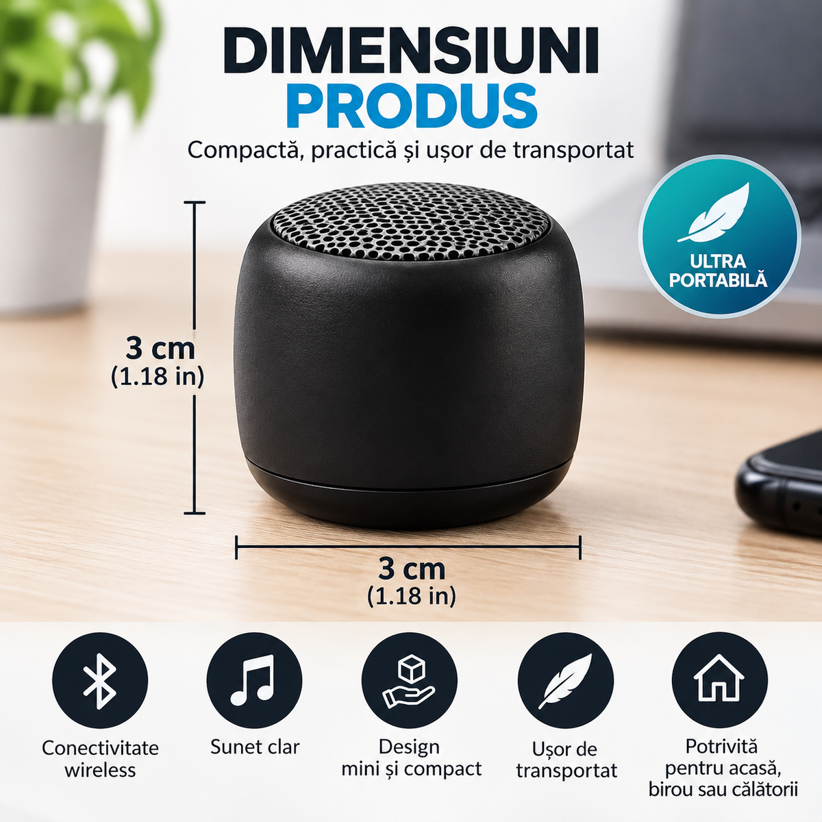 Boxă Portabilă Wireless Mini M1 cu Subwoofer – Bass Puternic
