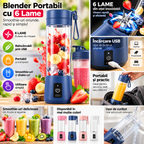 Blender Portabil cu 6 Lame – Reîncărcabil USB pentru Smoothie și Shake-uri