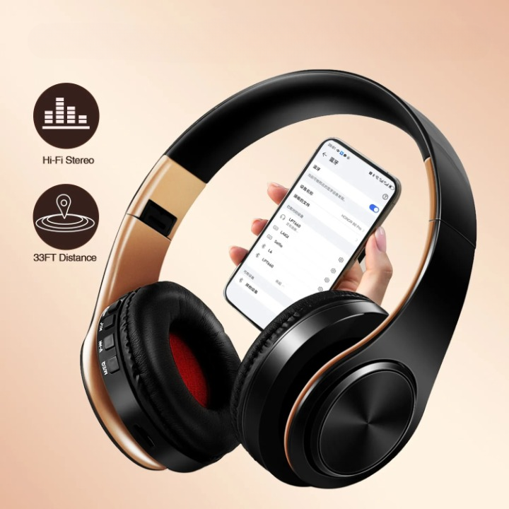 Gold Wireless Bluetooth Headphones – Premium Sound, Elegant Design