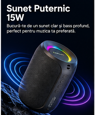 Boxa Bluetooth Portabilă Impermeabilă cu LED – 15W, Bass Puternic